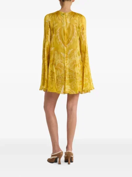 Rochie mini Etro cu model floral cu imagine plisată galben