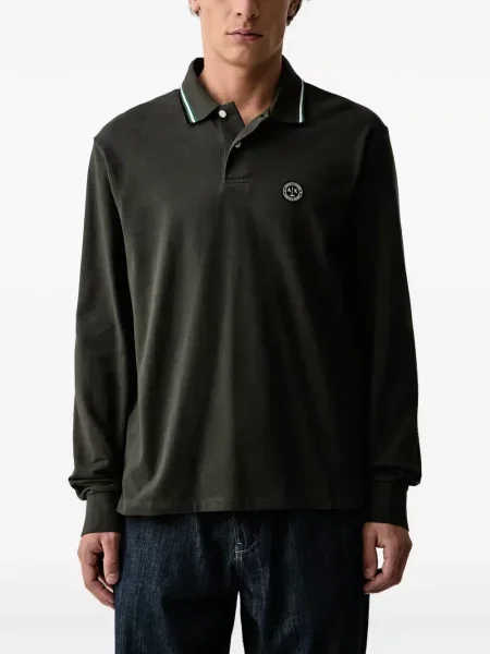 Lung tricou polo Armani Exchange cu autograf verde