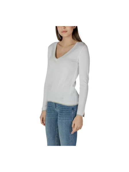 Lekki sweter Liu Jo z dekoltem w serek biały