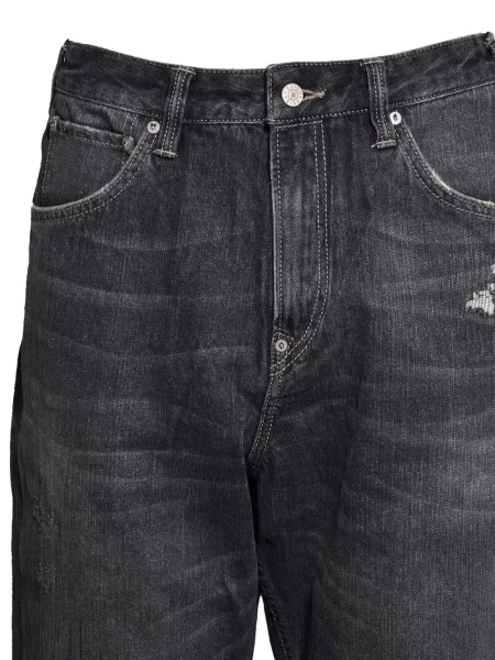 Blugi drepți Evisu zdrențuiți negru