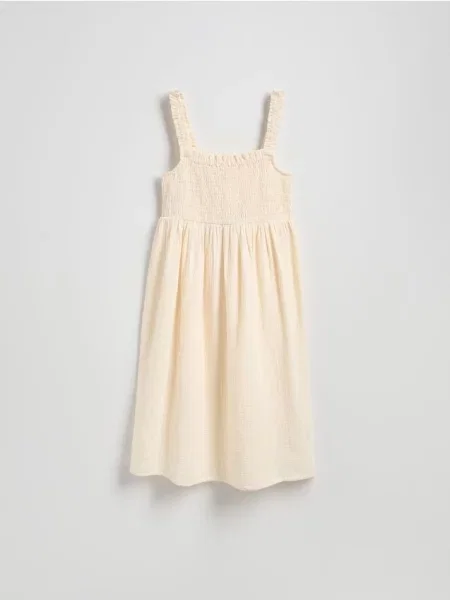 Reserved Muślinowa sukienka na ramiączkach złamana biel