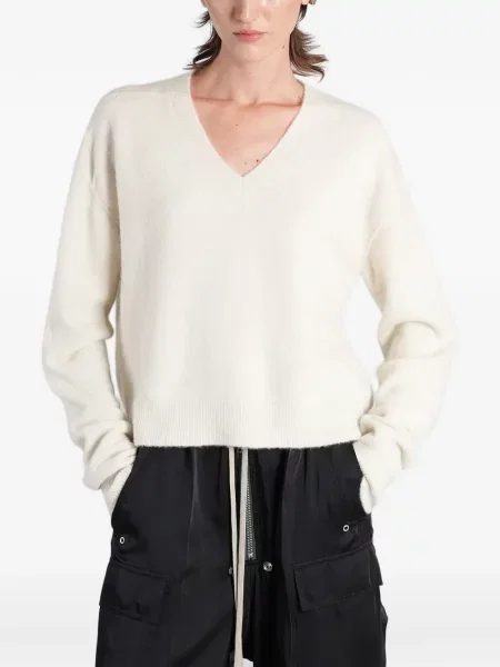 Pulover Rick Owens tricotate cu decolteu în V alb