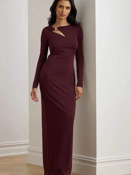 Lauren Ralph Lauren sukienka maxi dopasowana bordowy