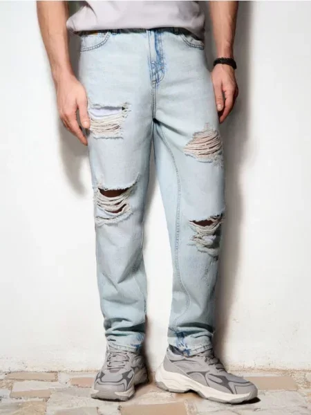 Джинсові штани карго-джогери синій