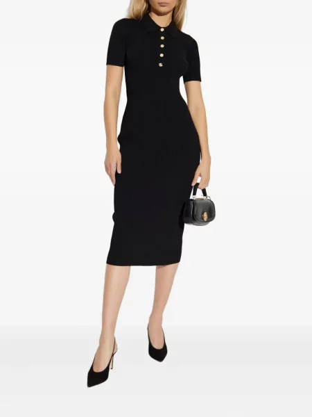 Koszulka Michael Michael Kors prążkowana z nadrukiem garniturowa niebieska