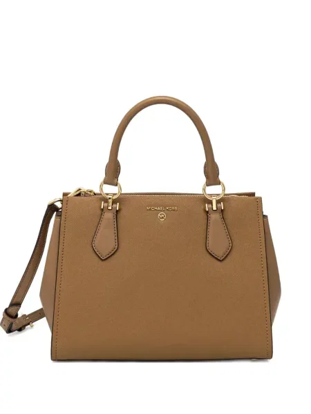 Кожено портмоне Michael Michael Kors с връзки с принт кафяво