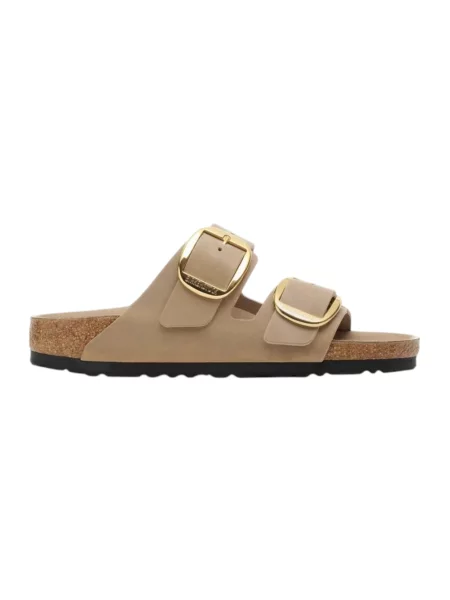 Klapki Birkenstock skórzane na sprzączkę brązowe