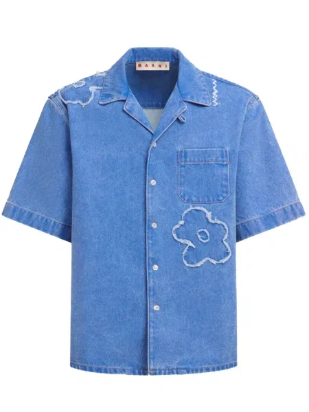 Cămașă Marni cu broderie cu model floral albastru