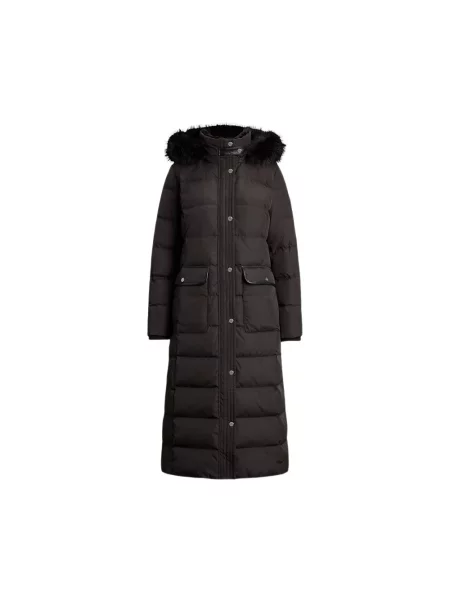 Lniany płaszcz Ralph Lauren ocieplany czarny