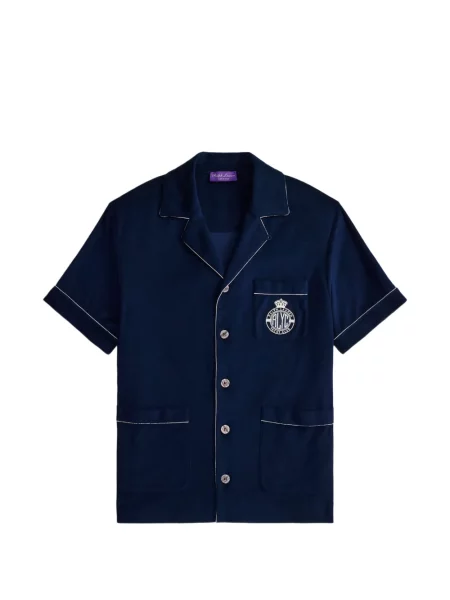 Къс риза Ralph Lauren Purple Label бродирана синьо