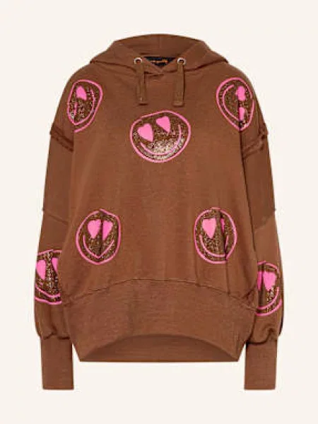 Miss Goodlife Bluza Z Kapturem Oversize Z Ozdobnymi Kamykami braun brązowa