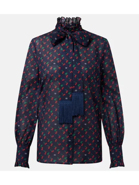 Top Valentino z kokardką muślinowy niebieski