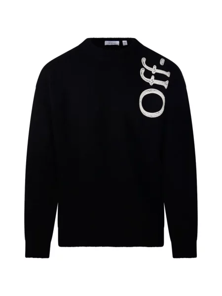 Pulover Off-white cu broderie tricotate alb