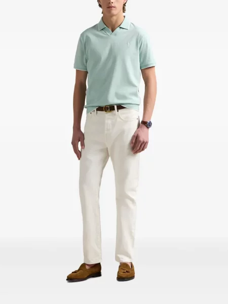 Tricou Polo Ralph Lauren din piele cu broderie în carouri maro