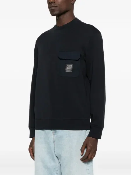Pulover Emporio Armani cu decolteu rotund albastru