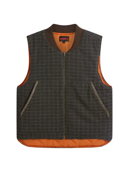 Kamizelka jeansowa Pleasures w kratę brązowa