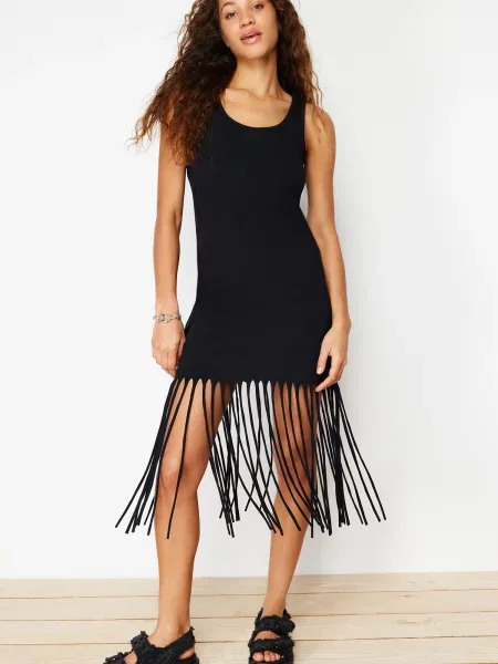 Pletena midi obleka Trendyol črna