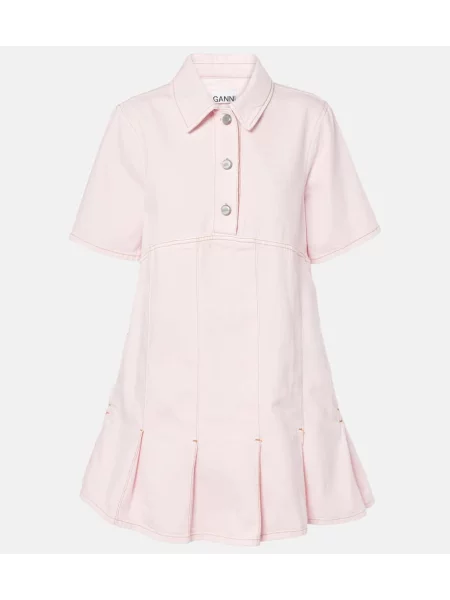 Rochie din denim Ganni plisată de costum roz