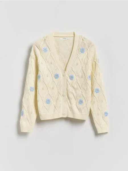 Reserved Кардиган з квітковою аплікацією кремовий 