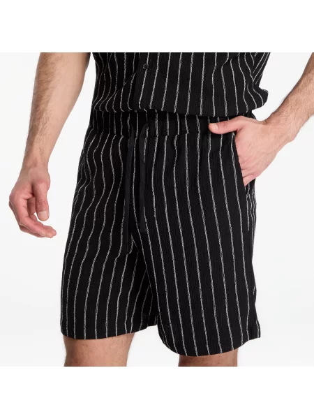 Σορτς Urban Classics Striped Crinkle Resort Shorts Black/ Off White M λευκό