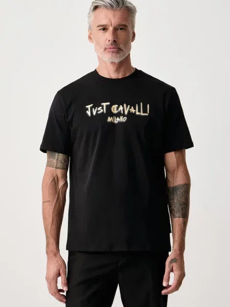 Just Cavalli tricou pentru bărbați din negru