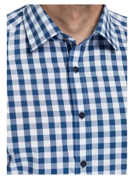 Olymp Košile S Krátkým Rukávem Level Five Body Fit modrá/ károvaná bílá