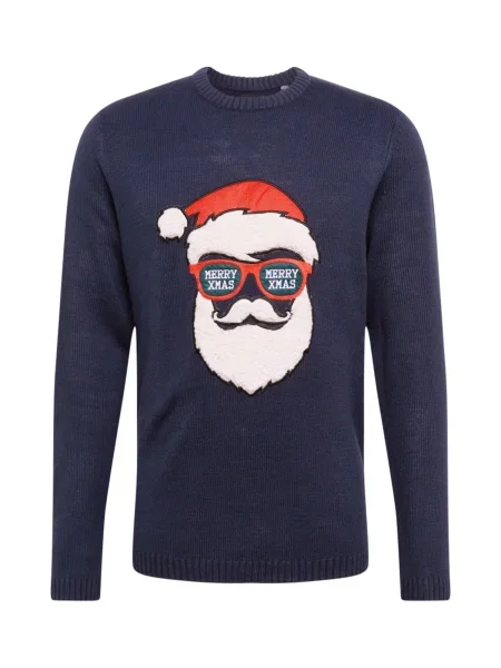 Only & Sons Pulover XMAS kremna / temno modra / temno zelena rdeča