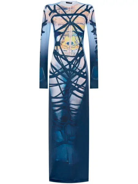 Maksi sukienka maxi Y/project z nadrukiem garniturowa niebieska