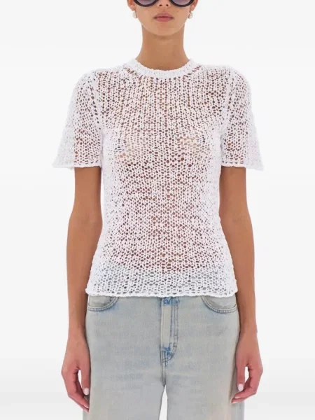 Scurt tricou Haikure tricotate alb