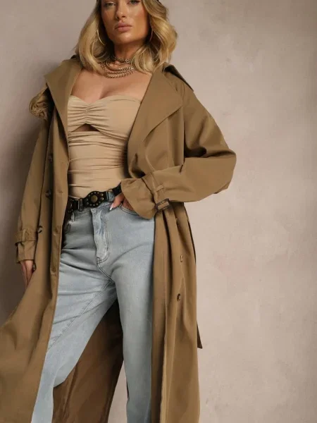 Palton Maro-Verde Lung de Tip Trench cu și Dennime verde