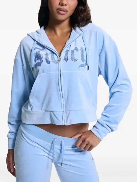Суичър с качулка Juicy Couture с автограф синьо
