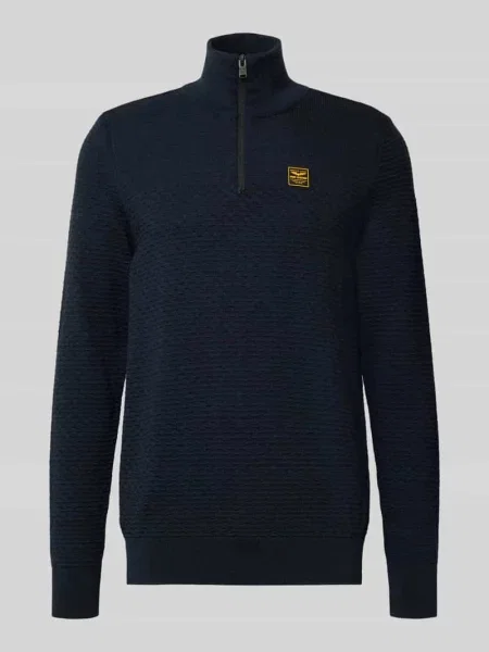 Sweter z dzianiny z prążkowanymi wykończeniami Pme Legend granatowy