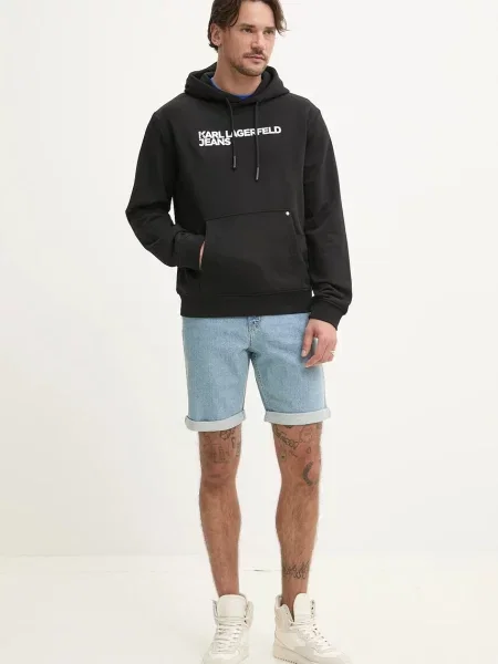 Lniana bluza z kapturem Karl Lagerfeld Jeans z kapturem czarna