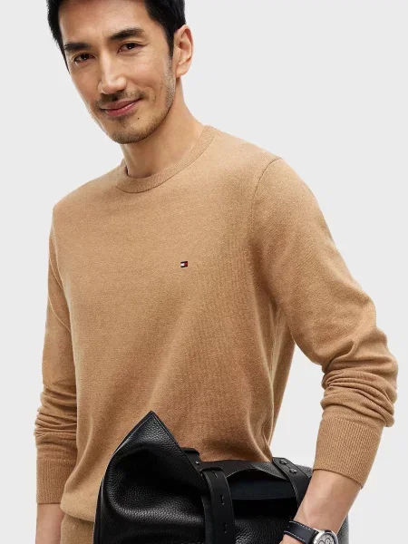 Кашеміровий светр Tommy Hilfiger з круглим вирізом бежевий