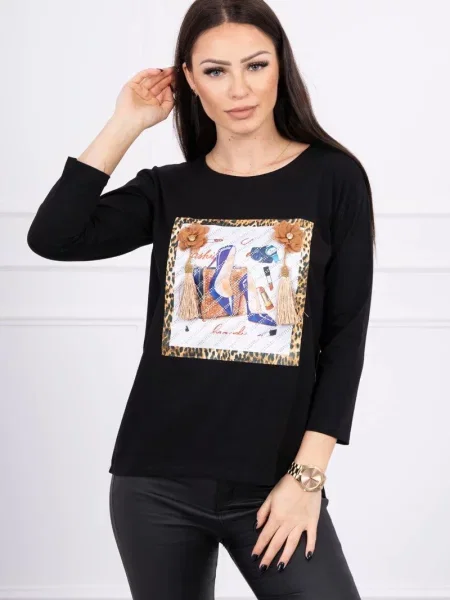 Bluzka Kesi z pomponem czarna