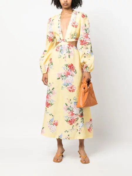 Lininis gėlėtas raštuotas suknele Forte Dei Marmi Couture geltona