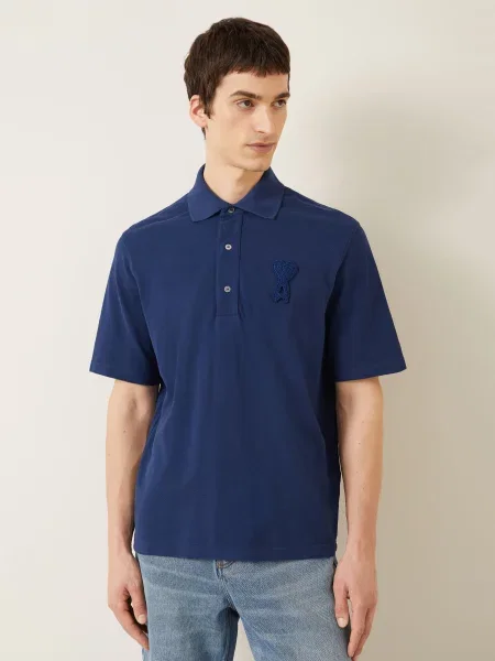 Ami Paris Koszulka Polo Z Pikowanym Wzorem blau granatowe