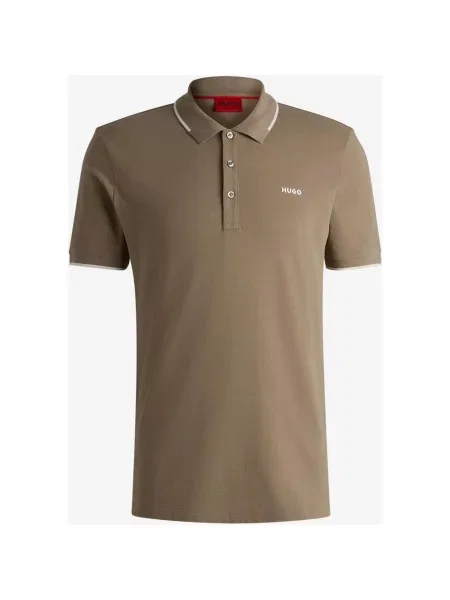 Koszulka polo HUGO Contrast Color krótki rękaw S brązowy