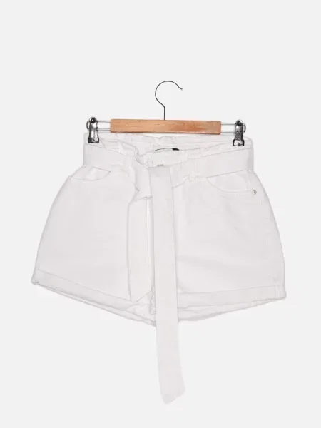 Pantaloni scurți din denim Trendyol cu legături alb