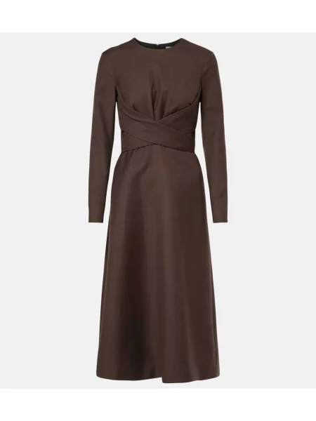 Sukienka midi Emilia Wickstead wełniana do kolan garniturowa brązowa