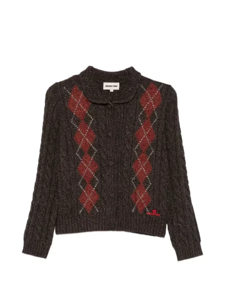 Cardigan Shushu/tong tricotate cu model argyle maro