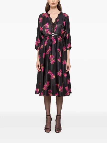 Rochie midi Nissa cu model floral cu imagine din dantelă negru
