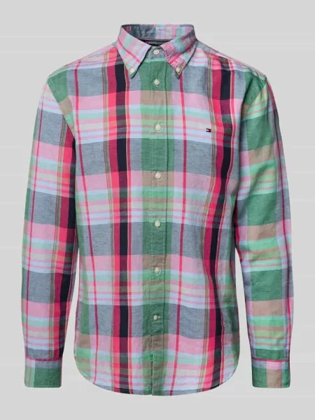 Koszula casualowa o kroju regular fit z mieszanki bawełny i lnu Tommy Hilfiger zielona