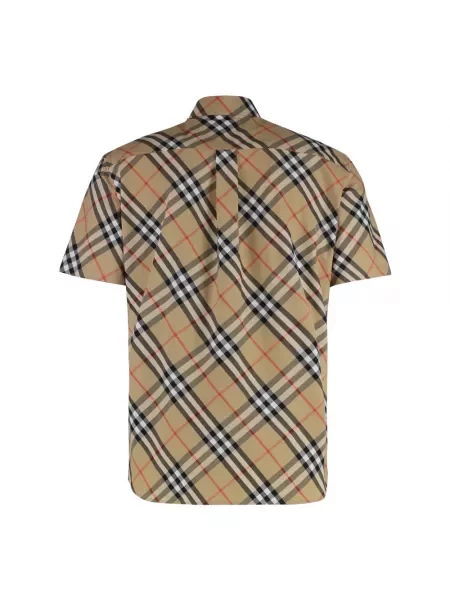 Koszula z krótkim rękawem Burberry w kratę popelinowa retro beżowa