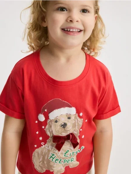 Reserved Świąteczny t-shirt z nadrukiem intenstywna czerwień