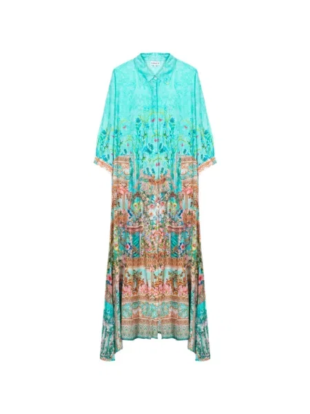 Rochie midi Saraco cu model floral cu imagine asimetrică verde