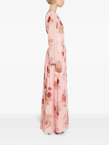 Gėlėtas kostiumas maksi maxi suknele Giambattista Valli rožinė