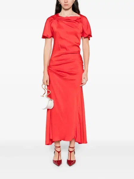 Rochie midi Victoria Beckham drapată până la genunchi de costum roșu