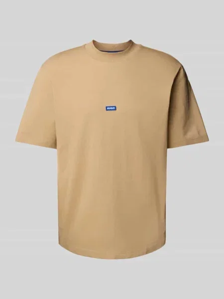 T-shirt z detalem z logo Hugo Blue beżowa