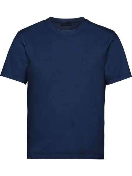Tricou Prada cu broderie cu decolteu rotund albastru